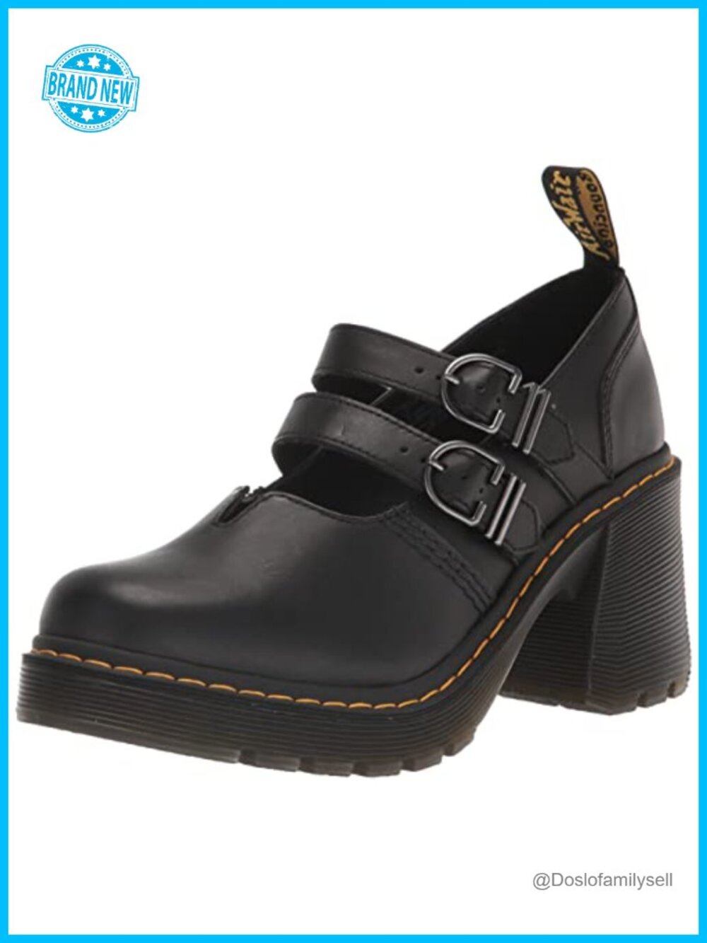 Dr Martens Eviee Mary Jane Leather Heeled Shoe 2 Buckle Block Heel